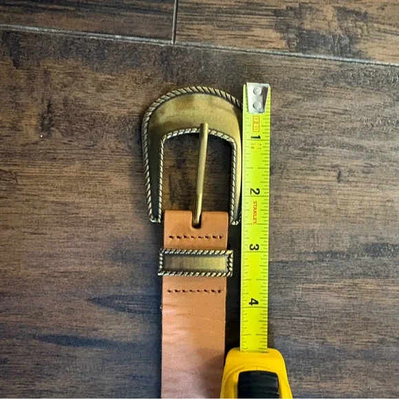Anthropologie Tan Leather Belt with Brass Toned Western Style Buckle - Picture 10 of 12